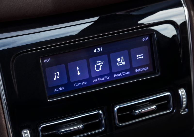 Driver controls like music, temperature, air quality, settings, and heat/cool seats are shown. | Mark Ficken Lincoln in Charlotte NC