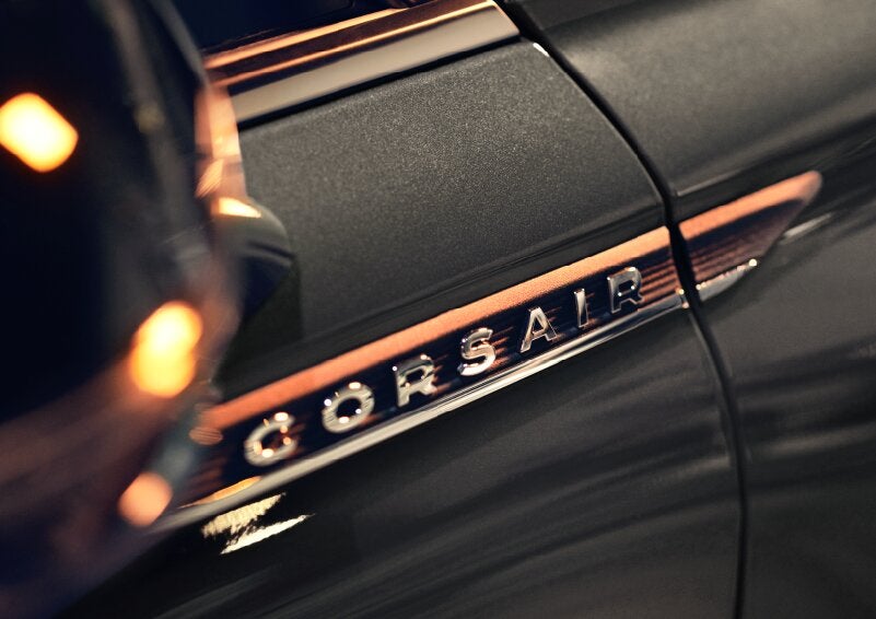 The stylish chrome badge reading “CORSAIR” is shown on the exterior of the vehicle. | Mark Ficken Lincoln in Charlotte NC
